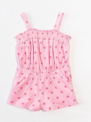 Комбинезон махровый для девочки с резинкой в талии/карманами цвет розовый принт горох рост 122 см  Primark
