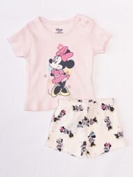Комплект из плотного хлопка для девочки футболка+шорты цвет розовый/молочный принт Minnie Mouse на рост 62 см 0-3 мес Primark