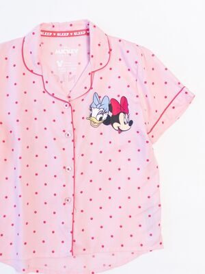 Рубашка MODAL 100% для девочки на пуговицах с коротким рукавом цвет розовый прорезиненный принт Disney спереди и сзади рост 134 см Primark