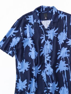 Рубашка-гавайка из вискозы мужская цвет темно-синий/голубой принт пальмы размер L H&M
