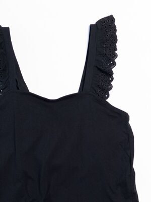 Топ хлопковый женский бретели отделаны рюшами английской вышивкой цвет черный размер EUR M (rus 44-46) H&M
