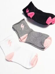 Носки хлопковые для девочки комплект из 3 пар цвет серый/черный/белый/розовый принт молния длина стопы 18-20 см размер обуви 29-31 OVS