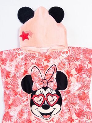 Полотенце-пончо махровое для девочки цвет розовый принт Minnie на рост 92 см 1-3 года размер 54х54 см OVS