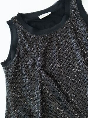 Блуза с паетками на хлопковой подкладке цвет черный/золотистый на рост 146 см 10-11 лет OVS (дефект имеются затяжки)