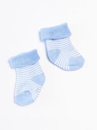 Носки махровые для мальчика цвет голубой/белая полоска длина стопы 6-8 см 0-3 мес OVS