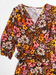 Платье из вискозы с V-образным вырезом сзади в линии талии резинка цвет коричневый/цветы размер UK 14 (rus 46) TU