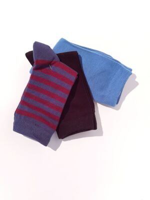 Носки для мальчика комплект из 3-х пар цвет голубой/черный/полоска 33-36 (20-22 см)