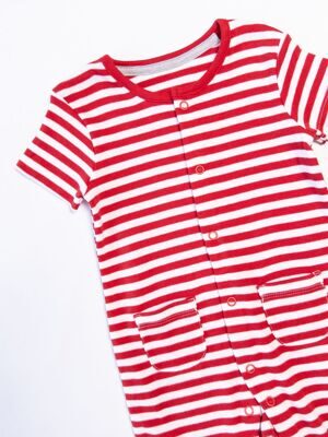 Песочник хлопковый для малышей на кнопках с карманами цвет белый/красный/полоска 6-9 мес рост 68-74 см  George