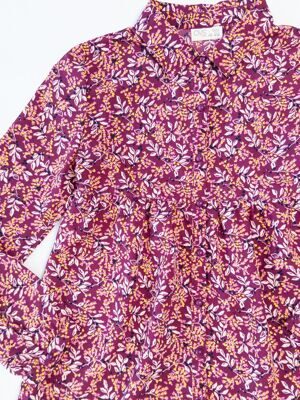 Блуза легкая для девочки на пуговицах цвет бордовый цветочный принт на рост 140 см 9-10 лет OVS