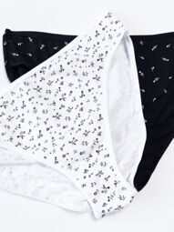 Трусы женские бикини комплект из 2 шт хлопковые цвет черный/белый принт цветы размер EUR 38/40 (rus 44-46) Primark