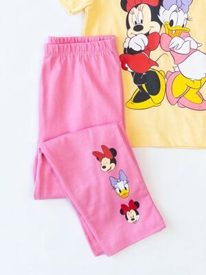 Комплект хлопковый для девочки футболка + брюки цвет желтый/розовый прорезиненный принт Disney рост 104 см Primark