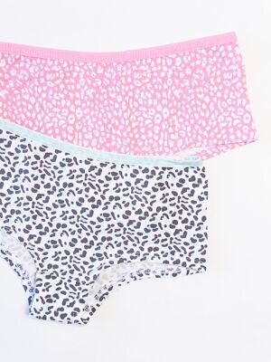 Трусы-хипстеры хлопковые для девочки комплект из 2 шт цвет розовый/белый/бирюзовый принт леопард  рост 104-110 см George