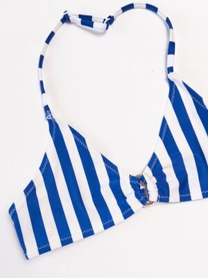 Верх купальника для девочки регулируемой шлейкой на шее цвет белый/синий/полоска рост 140 см H&M