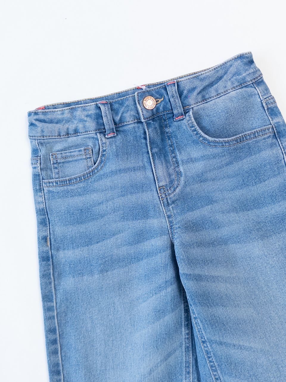 Шорты-бермуды джинсовые для девочки с утягивающей резинкой в поясе цвет голубой на рост 128 см 8 лет name it