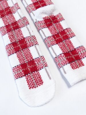 Носки плюшевые для девочки цвет белый/красный принт клетка длина стопы 20-24 см размер обуви 32-38 H&M