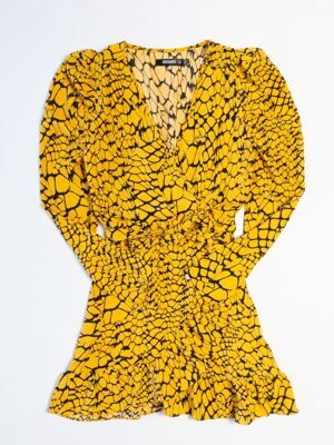 Платье легкое с поясом с глубоким декольте сбоку потайная молния цвет желтый/черный размер EUR 36 (rus 42) MISSGUIDED