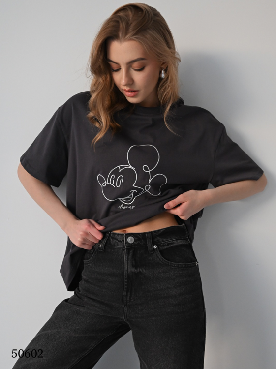 Футболка oversize принт Mickey Mouse цвет графит (подходит на rus 42-46) (50602)