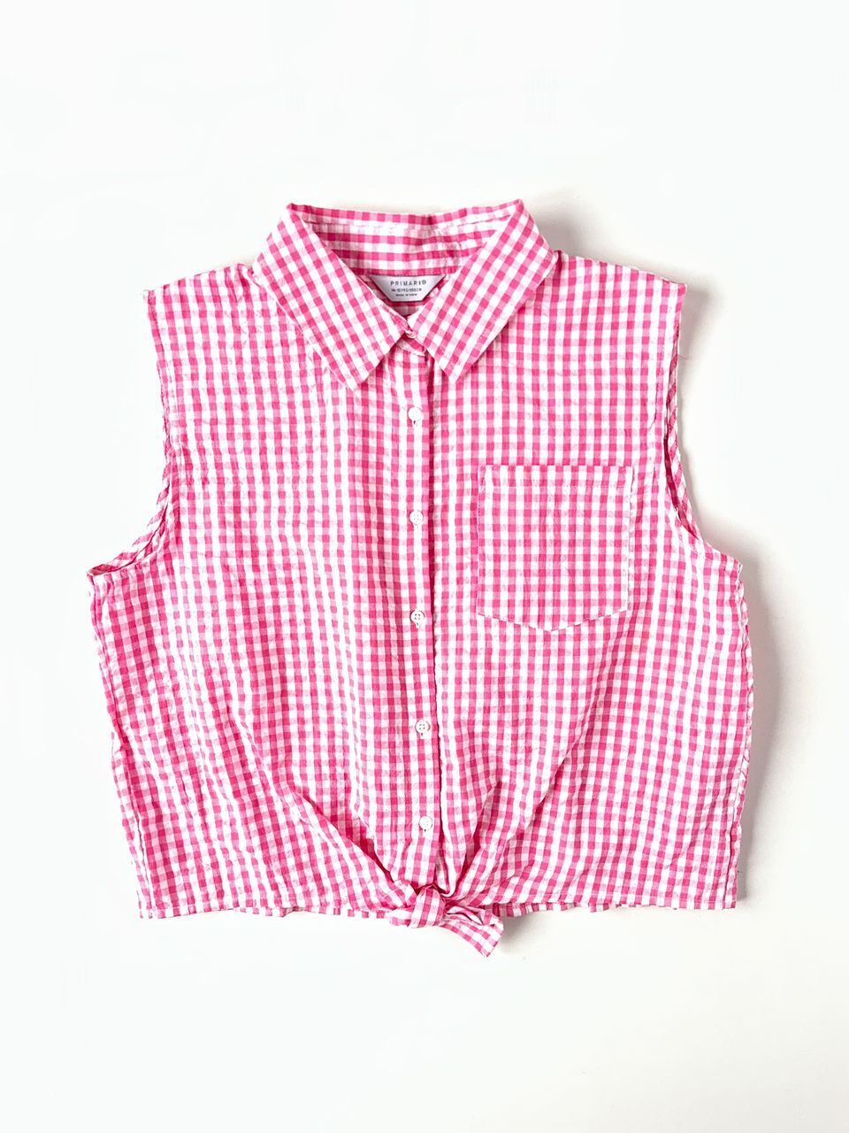 Рубашка хлопковая на пуговицах укороченная розовая в клетку на рост 166 см Primark