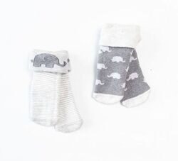 Носки махровые для малышей комплект из 2 шт цвет с антискользящей стопой цвет серый с принтом длина стопы 10-12 см 6-12 мес H&M