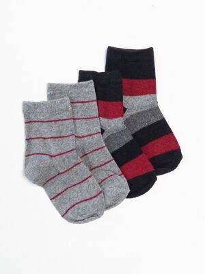 Носки хлопковые для мальчика комплект из 2 пар цвет серый/черный/бордовый/полоска длина стопы 14-16 размер обуви 23-25 OVS