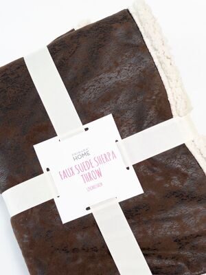 Плед двусторонний плюшевый/искусственная кожа цвет шоколадный/сливочный размер 125х150 см Primark
