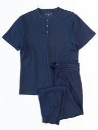 Комплект из рельефной ткани  мужской футболка + брюки с утягивающим шнурком в поясе цвет темно-синий  размер XS  Primark