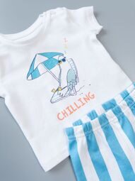 Комплект хлопковый для малышей футболка пуговица на плече + шорты цвет белый/голубой с принтом рост 68 см Primark