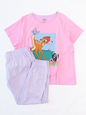 Комплект хлопковый женский футболка + брюки цвет розовый/сиреневый принт Disney размер EUR 50/52 (rus 56/58) Primark