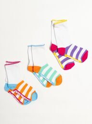 Носки хлопковые длинные для девочки комплект из 3 пар цвет белый/сиреневый/оранжевый/зеленый/полоска длина стопы 16-18 см (размер обуви 26-28 ) Primark