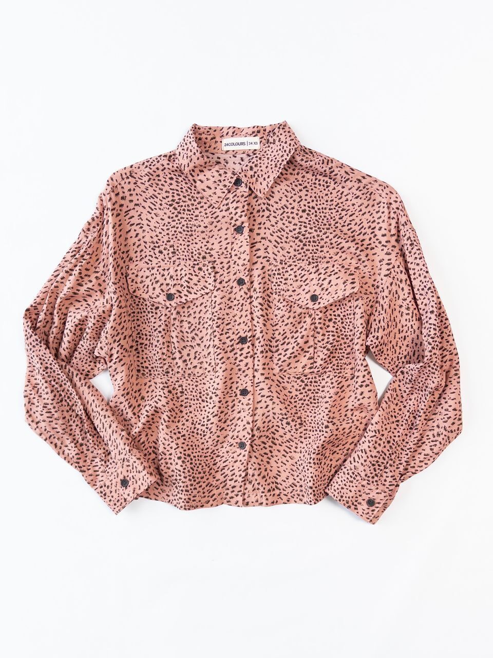 Блуза-рубашка укороченная, сзади в поясе резинка цвет персиковый/узор размер EUR 34 XS (rus 40-42) 24colours