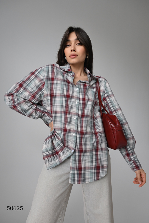 Рубашка в клетку цвет бордовый размер onesize (подходит на rus 42-46) (50625) Рубашка в клетку цвет бордовый размер onesize (подходит на rus 42-46) (50625)