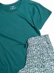 Пижама хлопковая женская футболка + брюки цвет изумрудный/цветы размер EUR 34/36 (rus 40-42) Primark