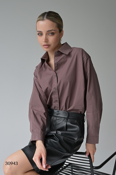 Базовая рубашка свободного кроя цвет коричневый (30943)