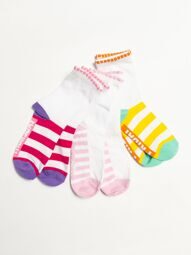 Носки хлопковые длинные для девочки комплект из 3 цвет белый/желтый/розовый/фиолетовый/полоска длина стопы 16-18 см (размер обуви 26-28 ) Primark