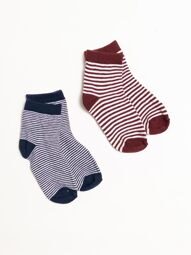 Носки хлопковые для мальчика комплект из 2 пар цвет бордовый/синий/полоска длина стопы 16-18 см размер обуви 26-28 OVS