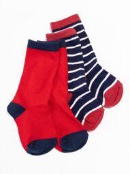 Носки хлопковые длинные для мальчика комплект из 2 пар цвет синий/красный/полоска  длина стопы 10-12 см 6-12 мес OVS