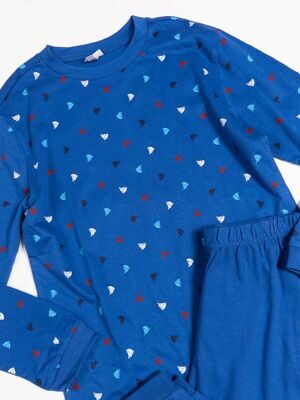 Пижама для мальчика лонгслив+брюки цвет синий принт корабли на рост 146 см.10-11 лет OVS