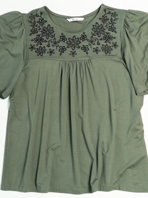 Блуза женская из вискозы с расклешенными рукавами и вышитым принтом цветы цвет хаки размер UK 12 (rus 44-46) TU