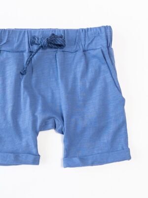 Шорты хлопковые для мальчика с утягивающим шнурком в поясе/карманами цвет синий принт рост 80 см H&M