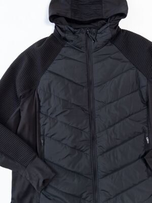 Тканевая уличная спортивная куртка женская с двухслойным капюшоном застежка молния рукава реглан цвет черный размер EUR 3 XL (rus 60-62 ) H&M