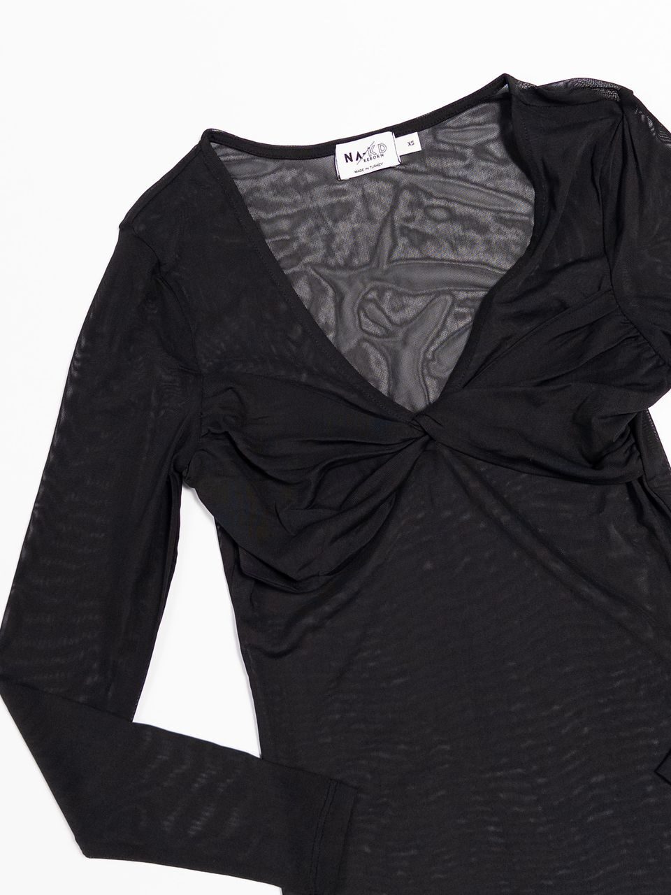 Блуза ткань сетка с декольте цвет черный размер XS (40 RUS) NA-KD