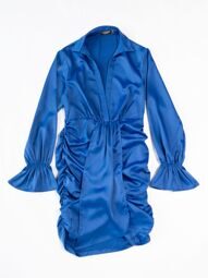 Платье из плотной атласной ткани с глубоким декольте и драпированным низом, сбоку на потайной молнии цвет синий размер EUR 40 (rus 46) PRETTYLITTLETHING