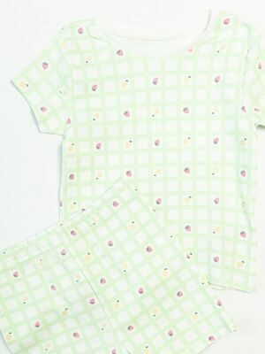 Комплект для девочки хлопковый футболка + шорты с принтом цвет светло-зеленый/клетка на рост 86 см Primark