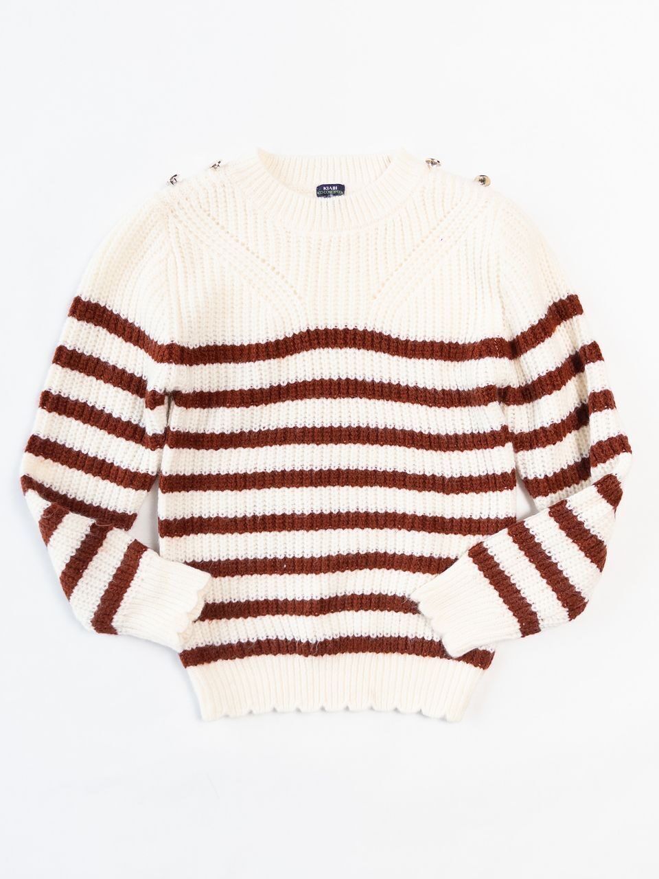 Пуловер для девочки цвет белый/коричневый/полоска на рост 126-131 см 8 лет KIABI