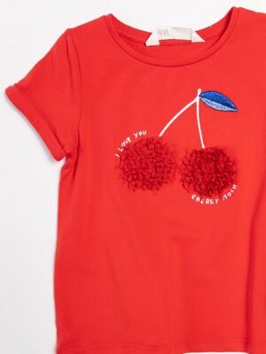 Футболка хлопковая для девочки цвет красный с объемным рисунком рост 98/104 см H&M
