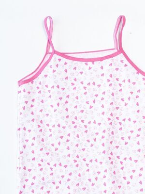 Майка хлопковая для девочки на бретелях цвет белый/розовый принт сердечки  рост 134 см Primark