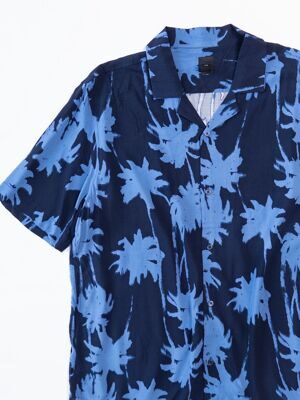 Рубашка-гавайка из вискозы мужская цвет темно-синий/голубой принт пальмы размер XL H&M