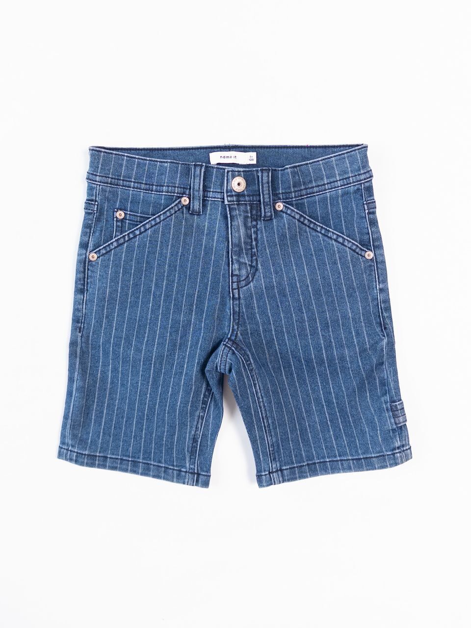 Шорты джинсовые для мальчика с утягивающей резинкой в поясе цвет синий/полоска на рост 128 см 7-8 лет name it