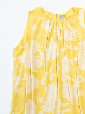 Платье-трапеция женское на пуговице сзади на подкладке цвет желтый принт цветы размер EUR 2XL ( rus 58-62) H&M