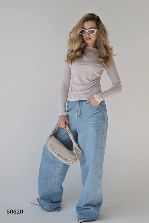 Лонгслив из тонкой ткани цвет светло-сиреневый (50620)